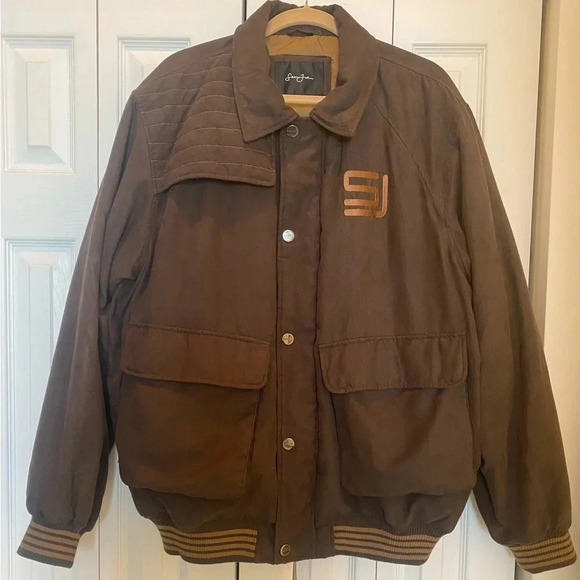 Sean John Men’s Faux Suede Fabric Bomber Warm Zip Urban Jacket Brown Large EUC - Picture 2 of 10